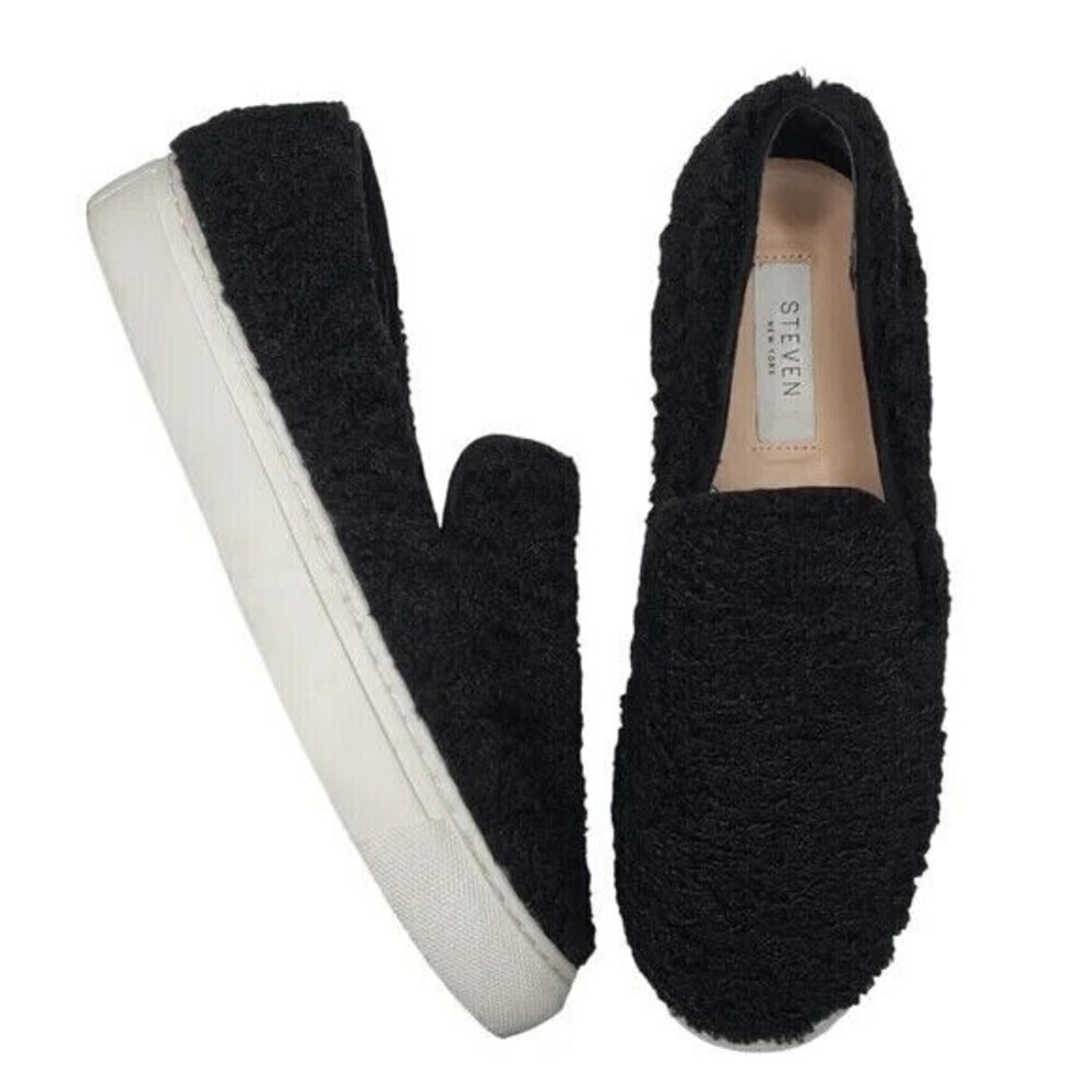 Steven by Steve Madden Womens Kimbel Black‎ Fur Slip On Casual Shoes 5.5